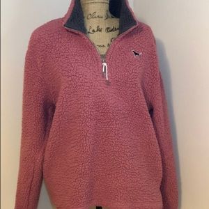 Pink fuzzy quarter zip up